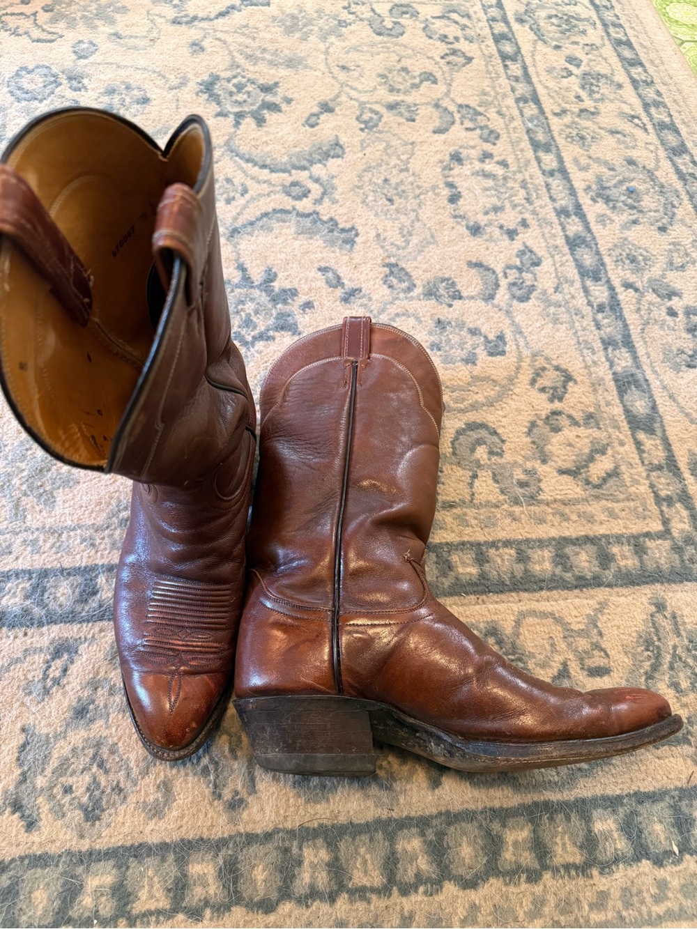 Vintage Tony Lama Chestnut Brown Leather Cowboy Boots